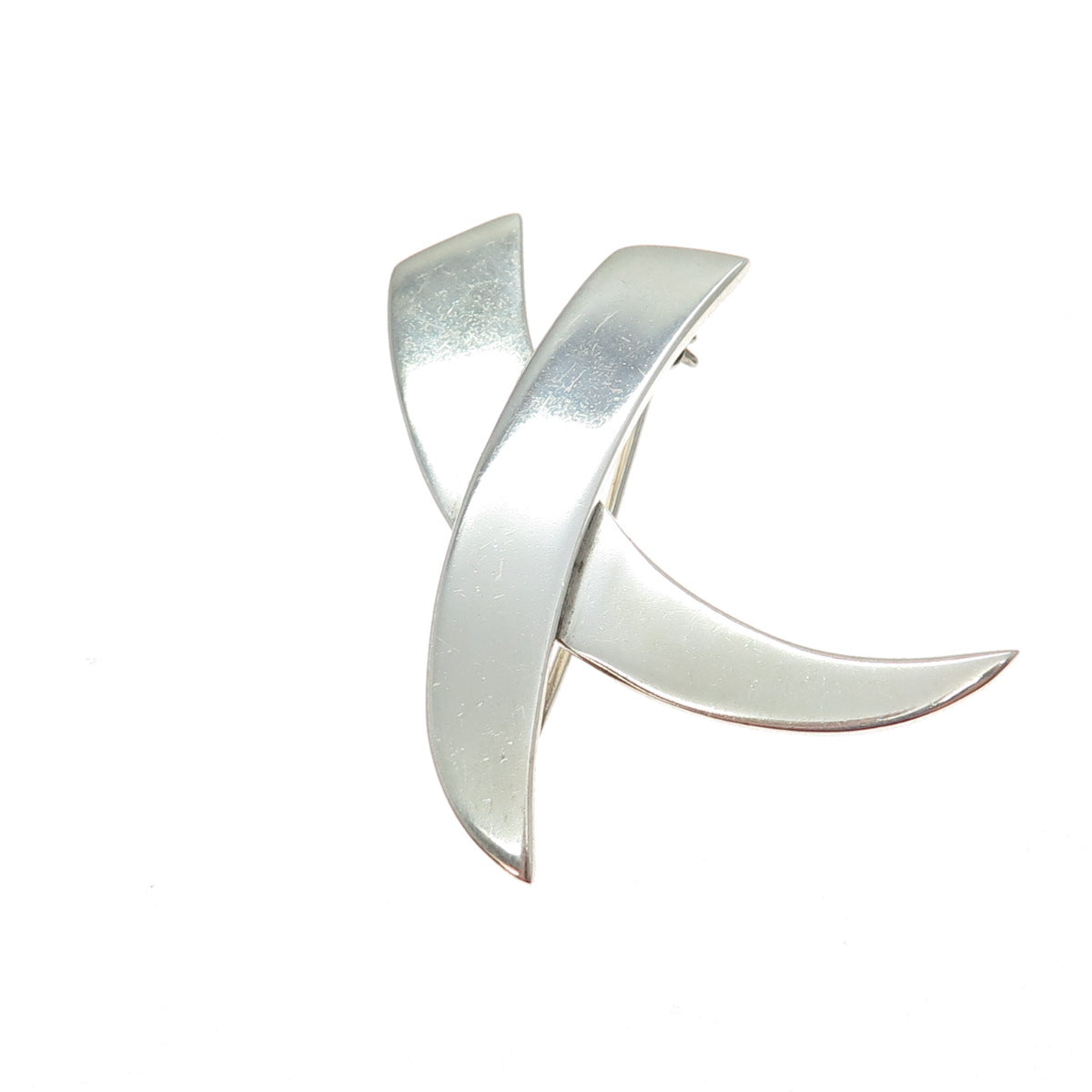 RUTH 925 Sterling Silver Vintage Mexico Modernist X Crisscross Pin Brooch