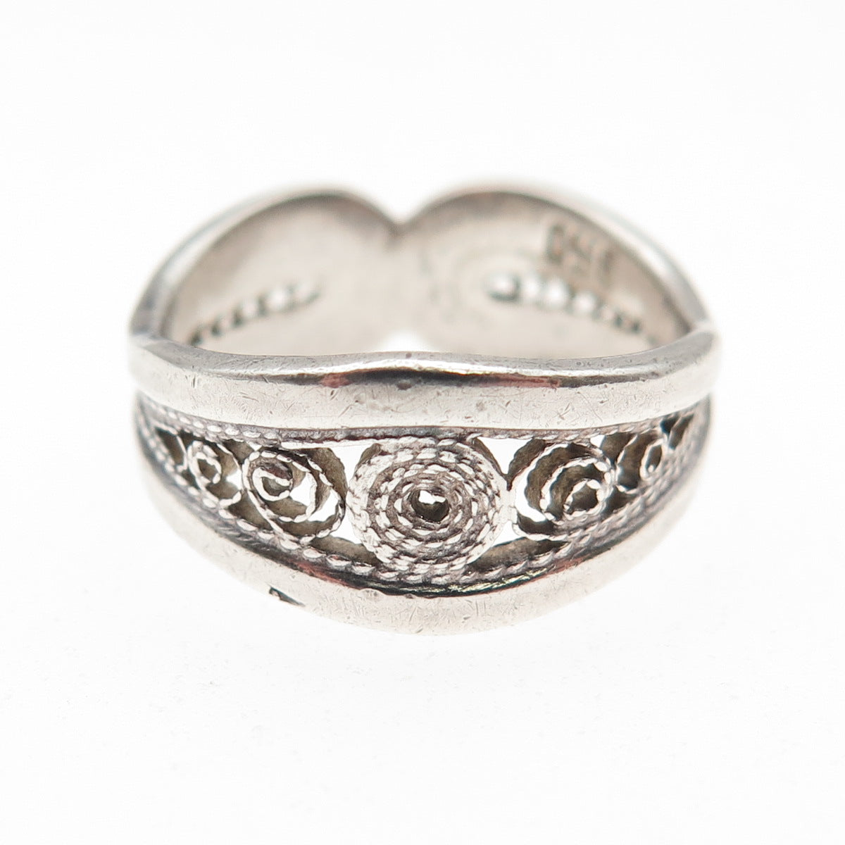 925 Sterling Silver Vintage Modernist Filigree Oxidized Ring Size 5.5