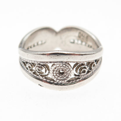 925 Sterling Silver Vintage Modernist Filigree Oxidized Ring Size 5.5