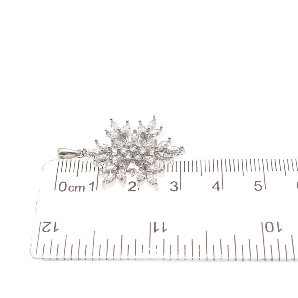 925 Sterling Silver Round Marquise & Tapered Baguette-Cut C Z Snowflake Pendant