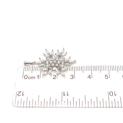 925 Sterling Silver Round Marquise & Tapered Baguette-Cut C Z Snowflake Pendant