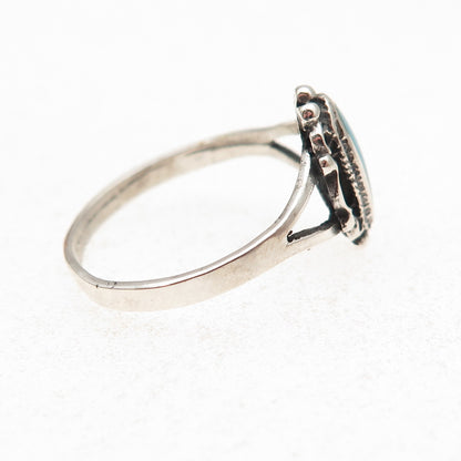 925 Sterling Silver Vintage Real Turquoise Oxidized Ring Size 8