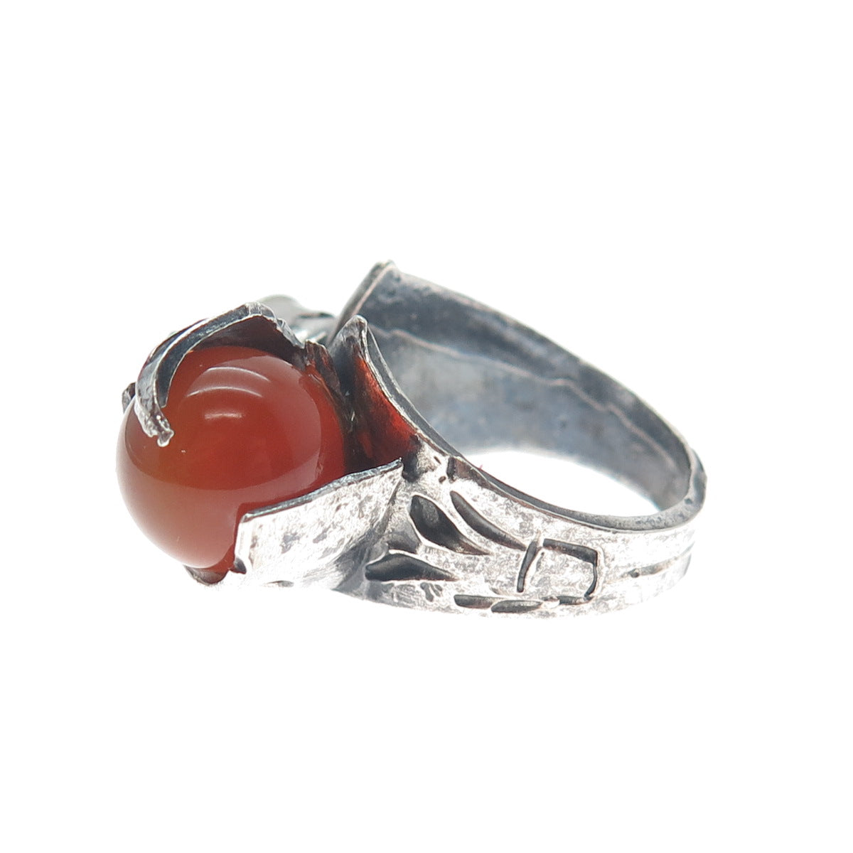 925 Sterling Silver Vintage Israel Real Agate Modernist Oxidized Ring Size 7