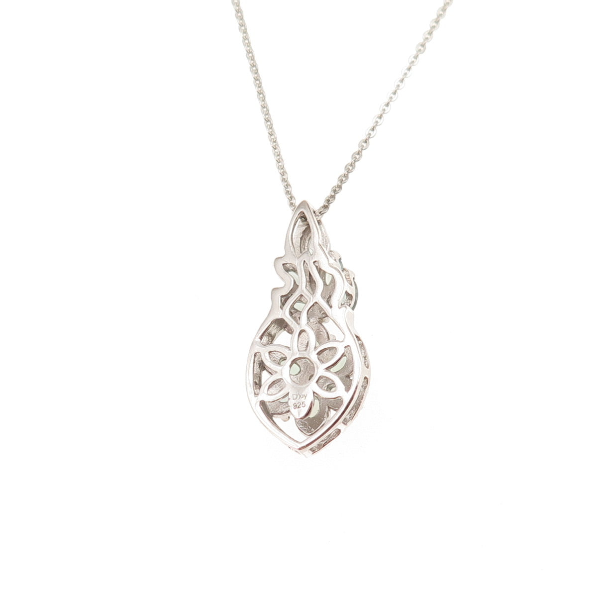 D'Joy 925 Sterling Silver Real Green Sapphire Floral Cable Chain Necklace 20"
