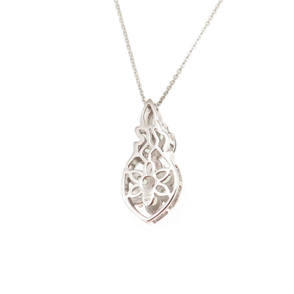 D'Joy 925 Sterling Silver Real Green Sapphire Floral Cable Chain Necklace 20"