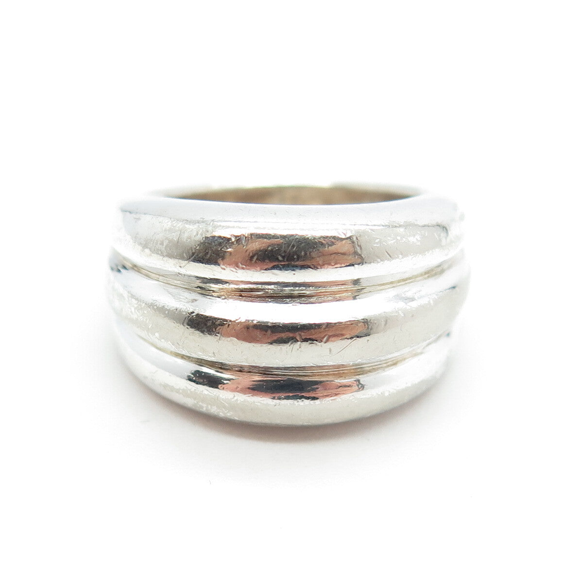 CHAPAL ZENRAY 925 Sterling Silver Vintage Modernist Ribbed Ring Size 6.75