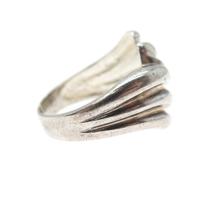 925 Sterling Silver Vintage Modernist Wing Bypass Oxidized Ring Size 6.25