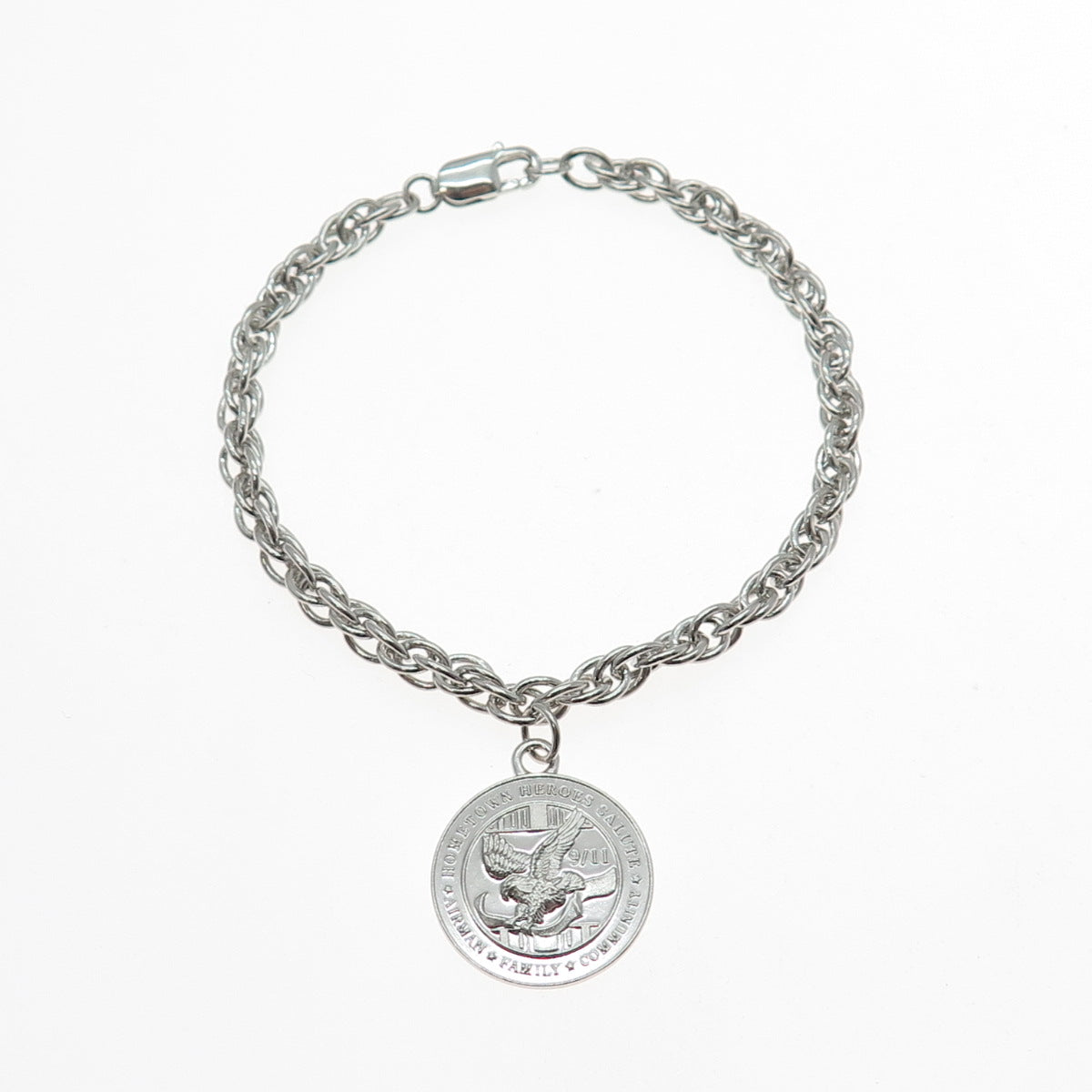 925 Sterling Vintage Hometown Heroes Salute 9/11 Prince-of-Wales Bracelet 6.75"