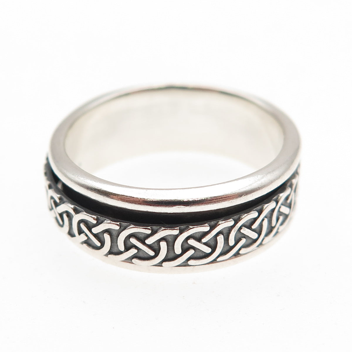 925 Sterling Silver Vintage Celtic Knot Oxidized Rotating Band Ring Size 8