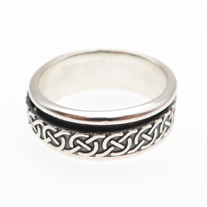 925 Sterling Silver Vintage Celtic Knot Oxidized Rotating Band Ring Size 8