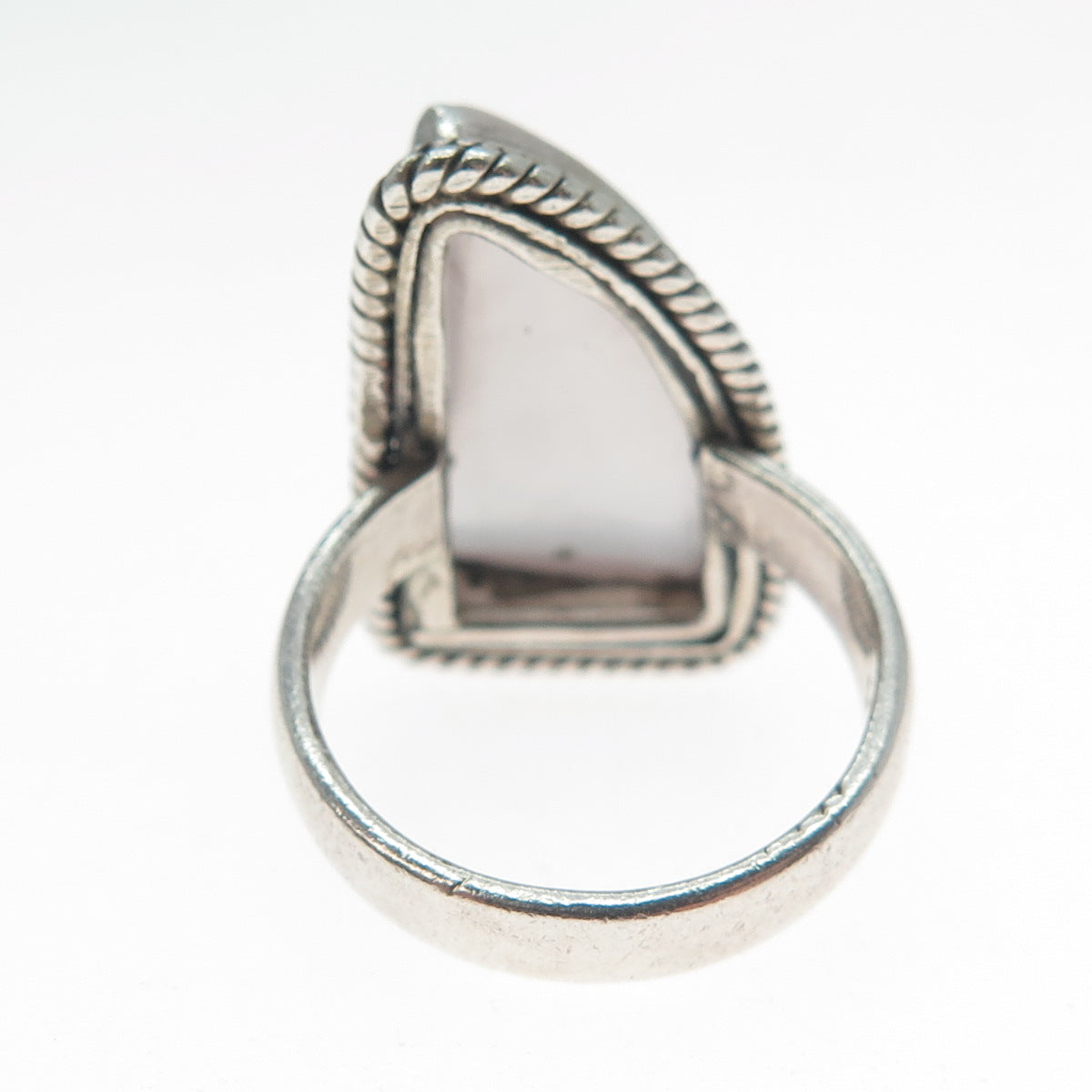925 Sterling Silver Vintage Real Rose Quartz Modernist Shark Fin Ring Size 6.5