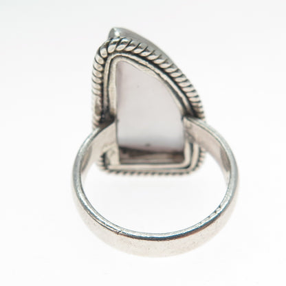 925 Sterling Silver Vintage Real Rose Quartz Modernist Shark Fin Ring Size 6.5
