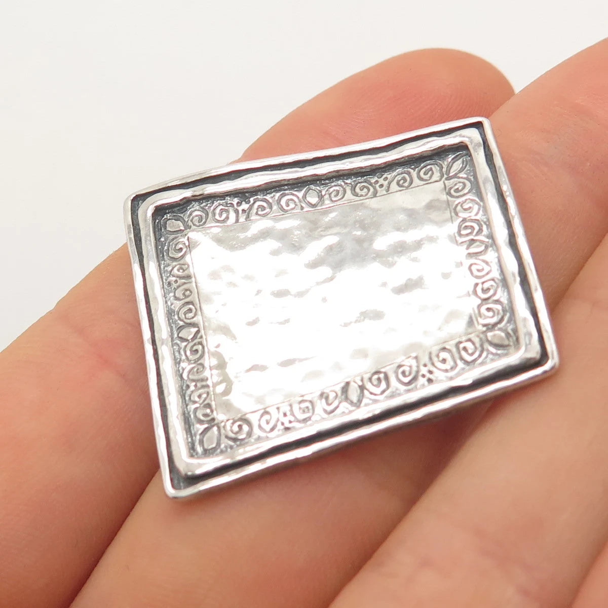 925 Sterling Silver Vintage Hammered Finish Slide Pendant
