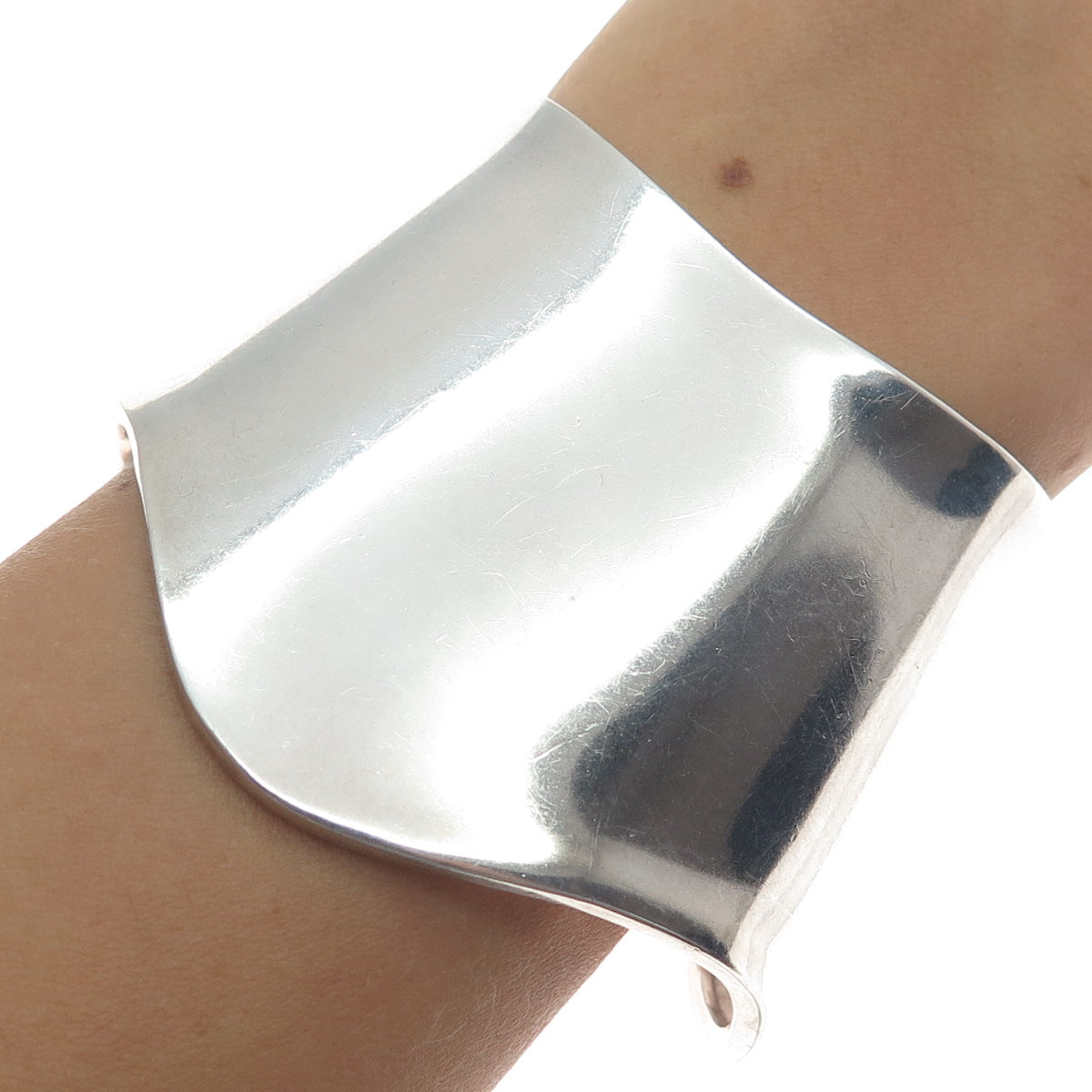 Beth Rollin Sterling Silver Vintage Modernist Wide Adjustable Cuff Bracelet 7"