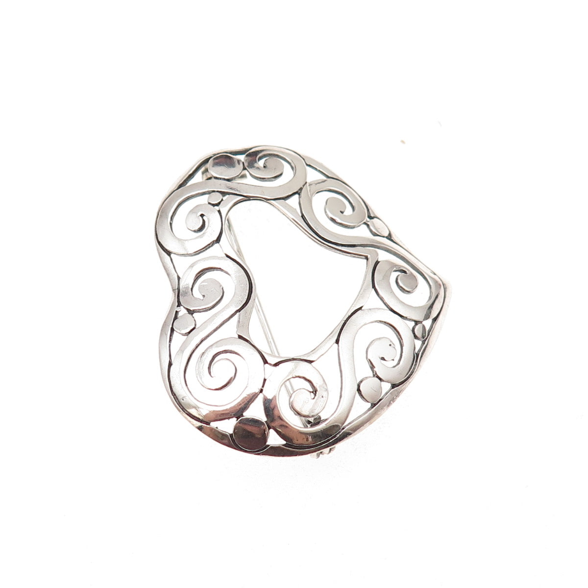 925 Sterling Silver Vintage Spiral Heart Oxidized Pin Brooch