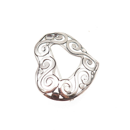 925 Sterling Silver Vintage Spiral Heart Oxidized Pin Brooch