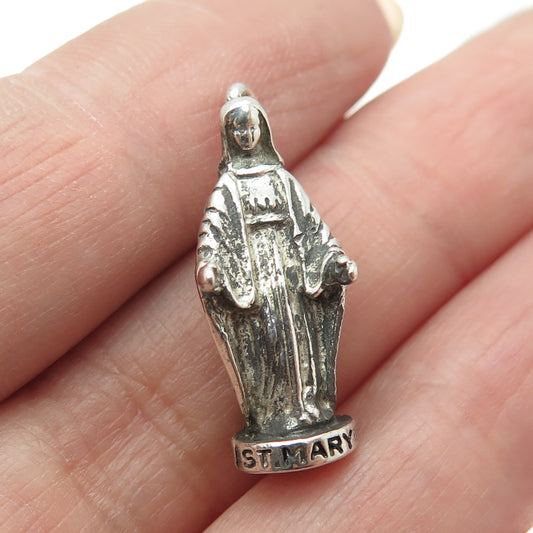 HAYWARD Sterling Silver Antique Art Deco St. Mary Miraculous Statue 3D Pendant