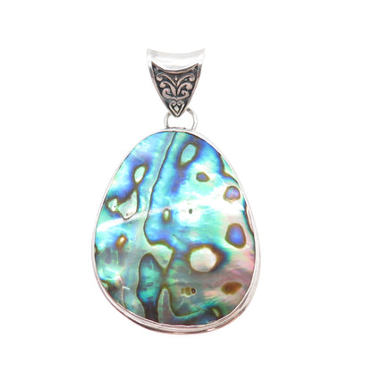 925 Sterling Silver Vintage Real Abalone Shell Teardrop Charm Pendant