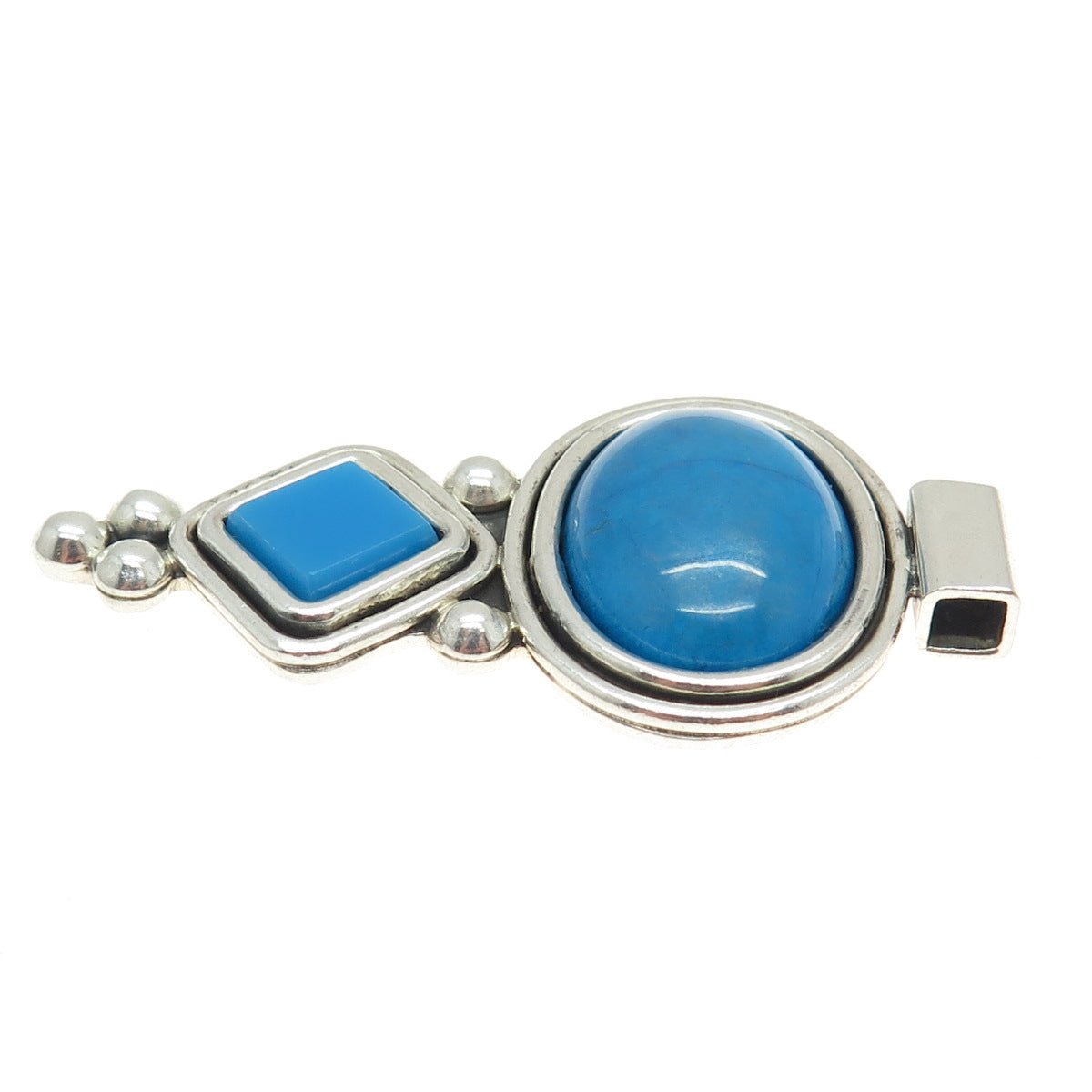 925 Sterling Silver Vintage Mexico Faux Turquoise Gemstone Ethnic Pendant