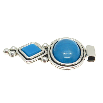 925 Sterling Silver Vintage Mexico Faux Turquoise Gemstone Ethnic Pendant