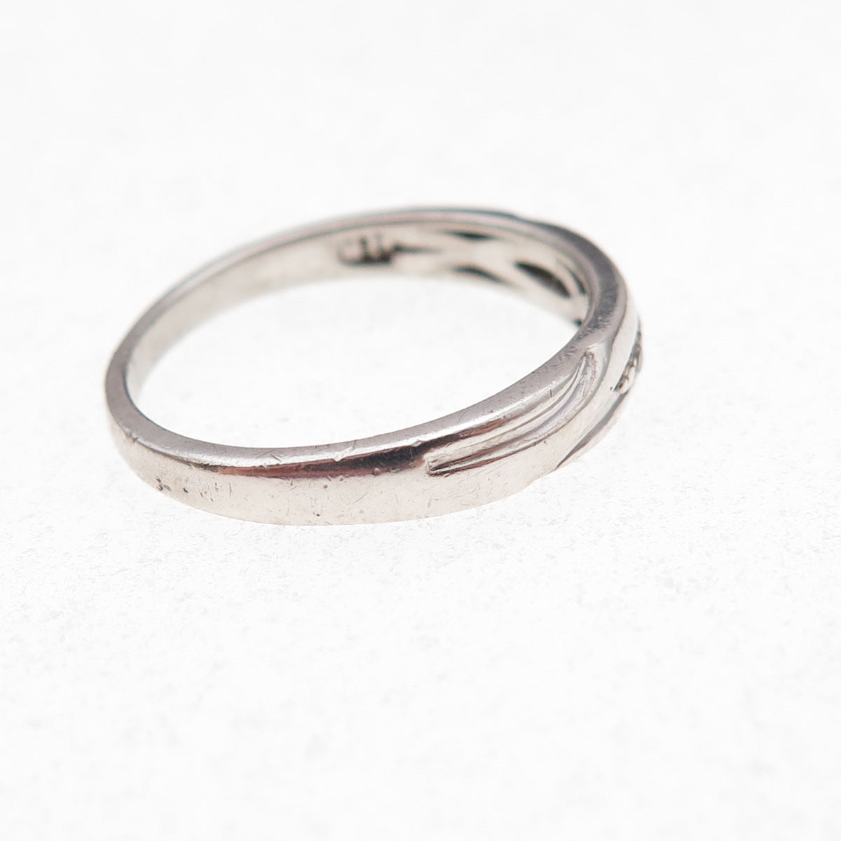 925 Sterling Silver Real Round-Cut Diamond Band Ring Size 7