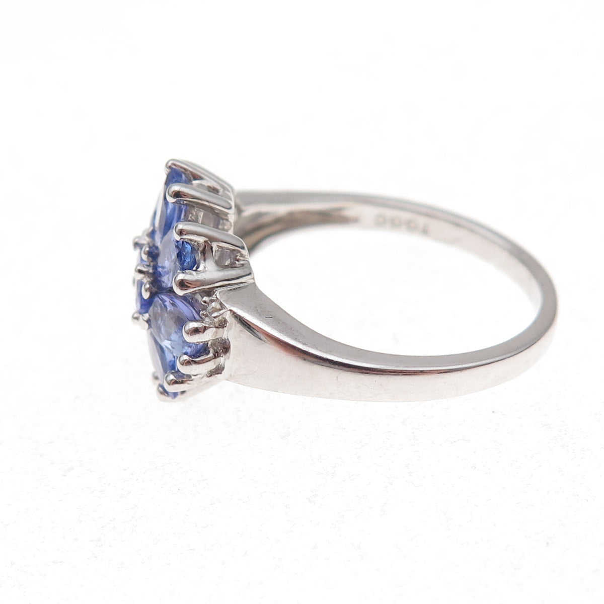 925 Sterling Silver Real Tanzanite & White Topaz Floral Ring Size 8