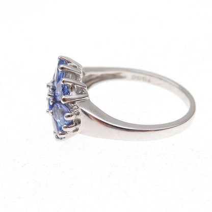 925 Sterling Silver Real Tanzanite & White Topaz Floral Ring Size 8