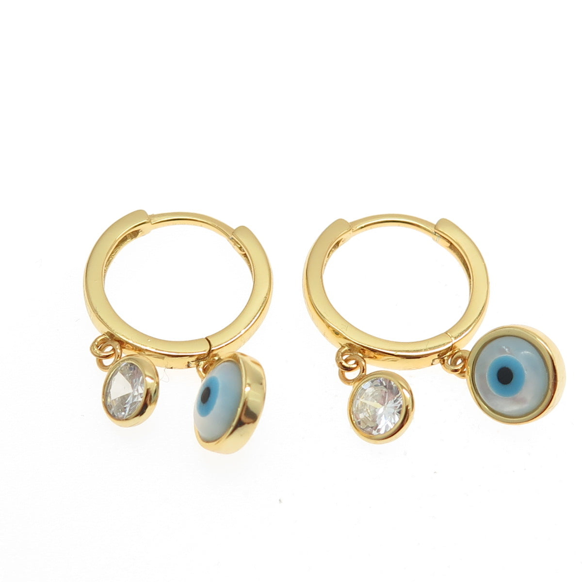 925 Sterling Silver Gold Plated C Z & Enamel Evil Eye Hoop Earrings