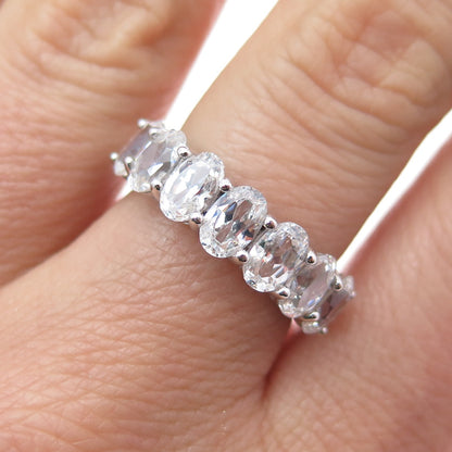 925 Sterling Silver Oval-Cut C Z Half Eternity Ring Size 7.25