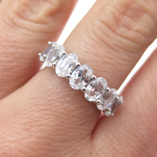 925 Sterling Silver Oval-Cut C Z Half Eternity Ring Size 7.25