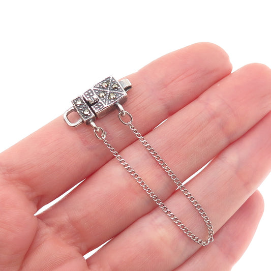 925 Sterling Vintage Real Marcasite Bracelet Necklace Box Lock w/ Safety Chain