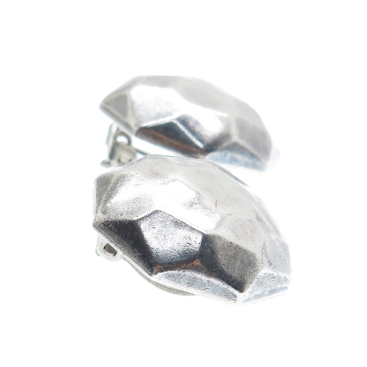 BARRA 925 Sterling Silver Vintage Hammered Modernist Clip On Earrings