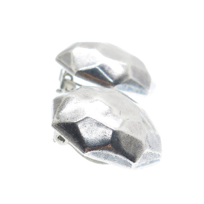 BARRA 925 Sterling Silver Vintage Hammered Modernist Clip On Earrings