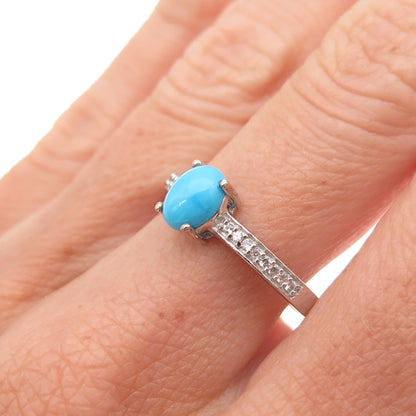 Chuck Clemency 925 Sterling Silver Real Turquoise & White Topaz Ring Size 8