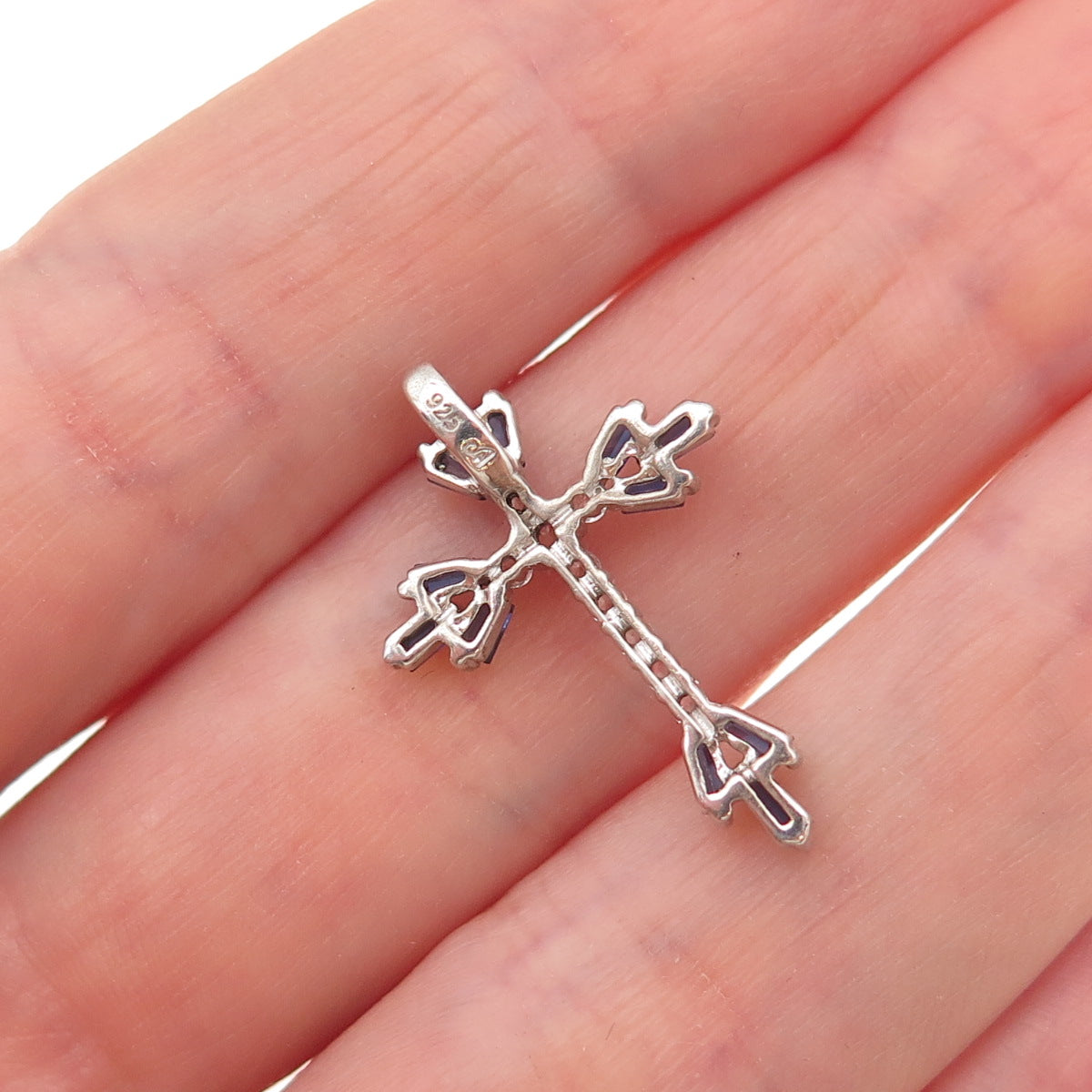 925 Sterling Silver Real White Topaz & Lab-Created Sapphire Cross Slide Pendant