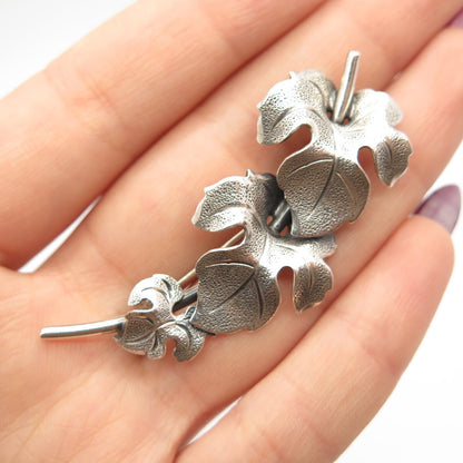 925 Sterling Silver Vintage BEAU Textured Leaf Pin Brooch