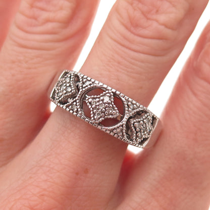 Heng Ngai 925 Sterling Silver Real Diamond 1/10 TW Floral Ring Size 9