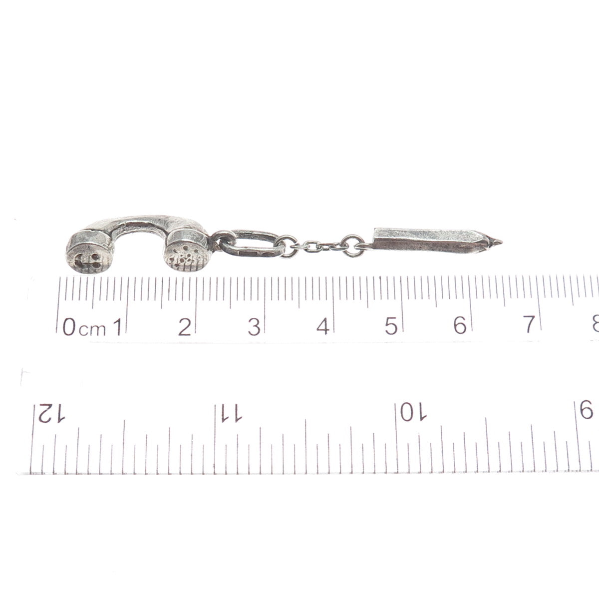 925 Sterling Vintage Italy Telephone Receiver & Pencil Minimalist Charm Pendant