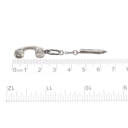 925 Sterling Vintage Italy Telephone Receiver & Pencil Minimalist Charm Pendant