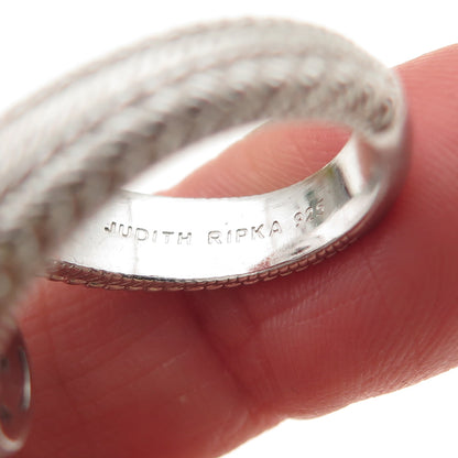 JUDITH RIPKA 925 Sterling Silver Red & White C Z Adjustable Bypass Ring Size 7.5