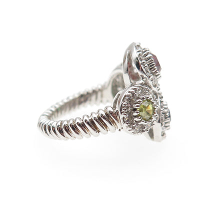 Joseph Esposito 925 Sterling Silver Round-Cut Multi-Color C Z Ring Size 5
