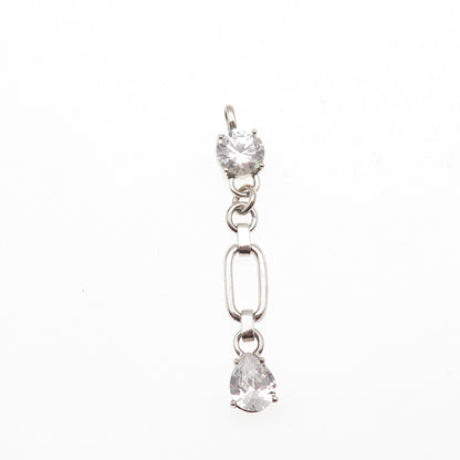 925 Sterling Silver Round & Pear-Cut C Z Drop Charm Pendant