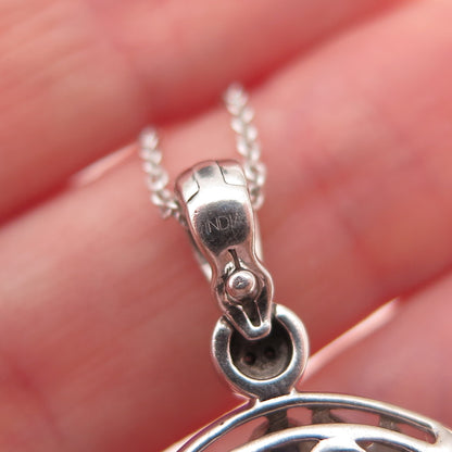 925 Sterling Silver Real Diamond & Sapphire Floral Disc Cable Chain Necklace 18"