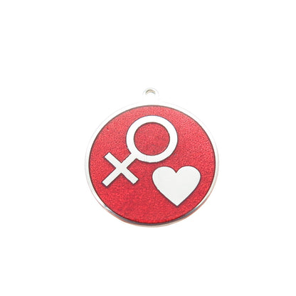 925 Sterling Silver Red Enamel Female Symbol & Heart Minimalist Charm Pendant