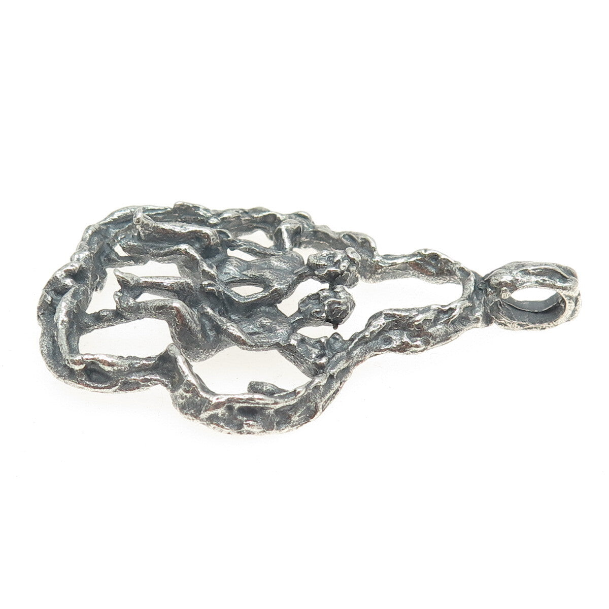 925 Sterling Silver Vintage Naked Couple Erotic Scene Oxidized Pendant