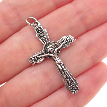 925 Sterling Silver Vintage Crucifix Cross Oxidized Charm Pendant