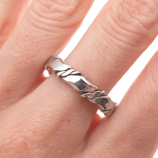 925 Sterling Silver Vintage Modernist Twisted Oxidized Band Ring Size 9.75