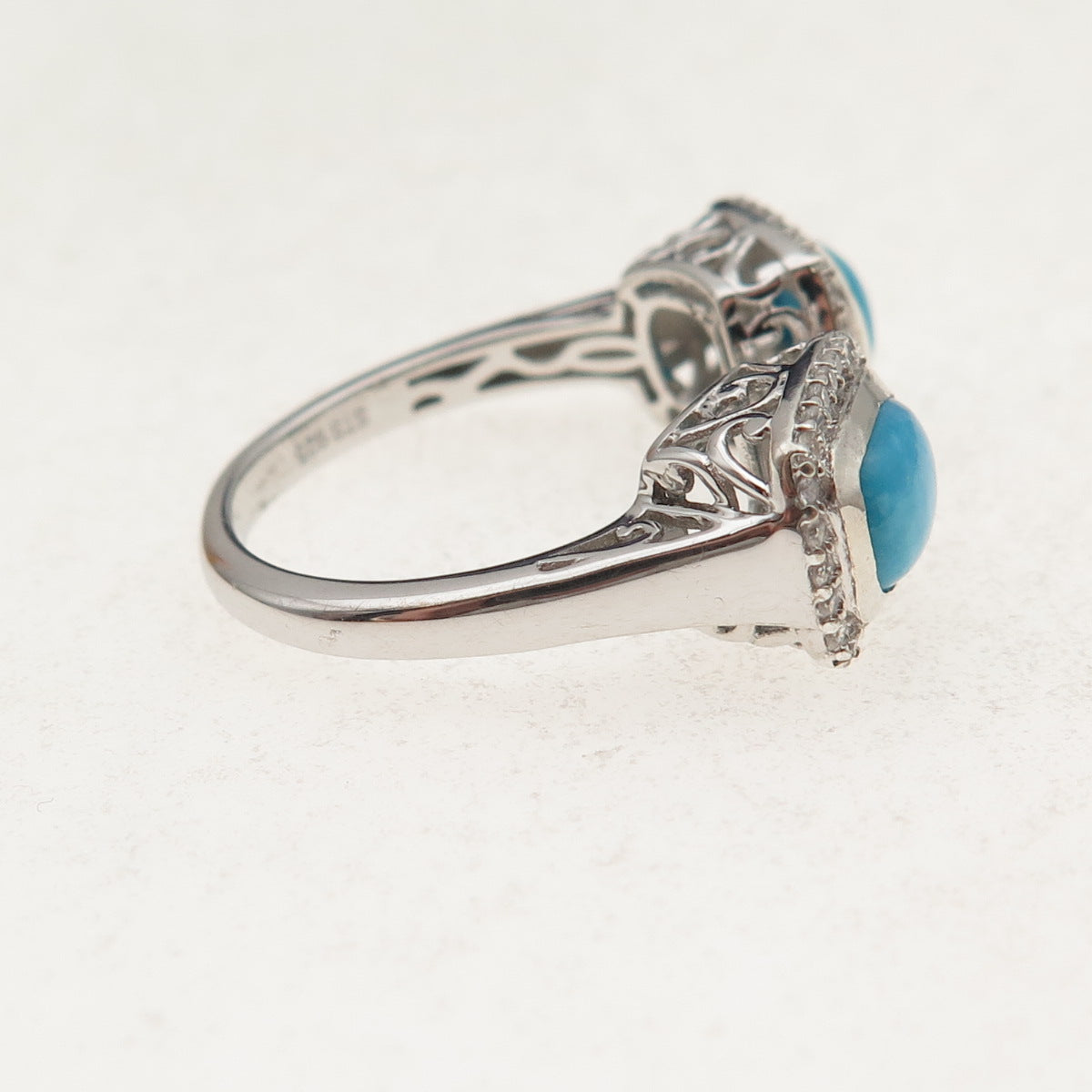 Chuck Clemency 925 Sterling 2-Tone Real Turquoise & Topaz Adjustable Ring Size 8