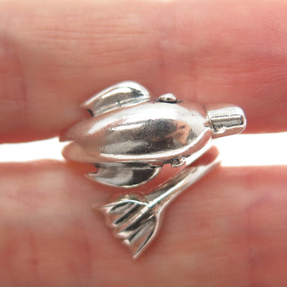 925 Sterling Silver Vintage Dolphin Adjustable Ring Size 6.75