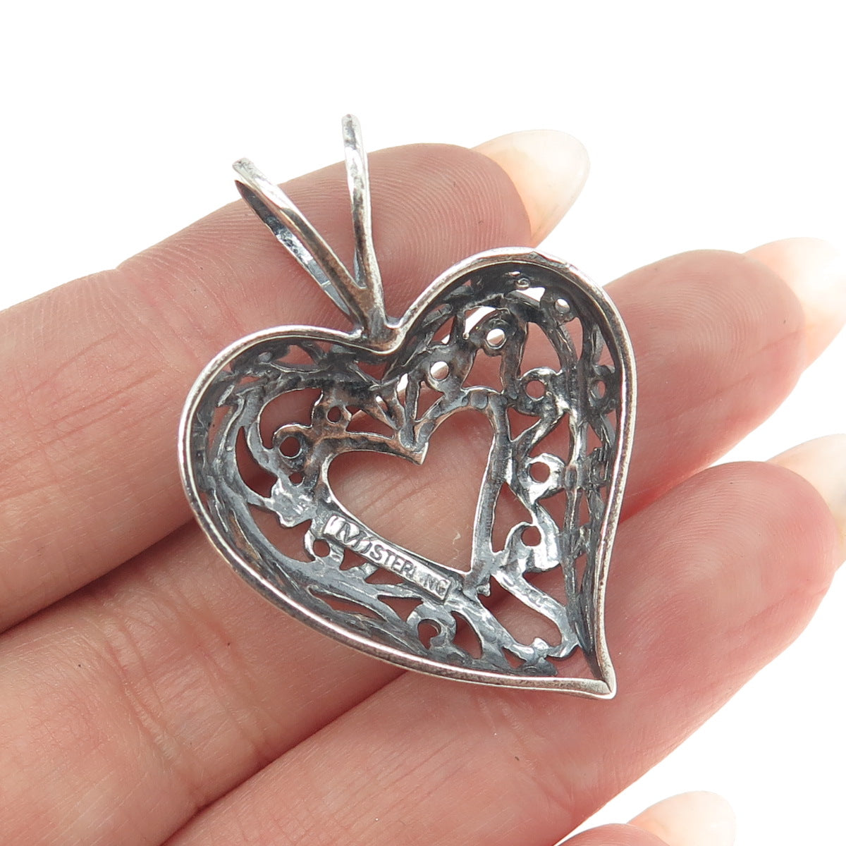 MORNING SUN 925 Sterling Silver Vintage Ornate Heart Pendant